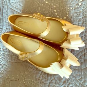 Mini Melissa Gold/Tan Flat Ultra Jelly, size 12